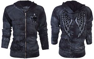 Sinful AFFLICTION Women Hoodie Sweat Shirt ZIP UP Jacket GUARDIAN LION Wings $74