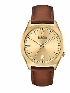 Bulova Accutron II Men's 97B132 Quartz Gold Tone Brown Leather Strap Watch