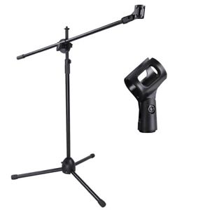 Telescoping Microphone Stand Mic Clip 360-degree Stage Studio Holder Tripod