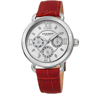 Women's Akribos XXIV AK1043SSRD Chronograph Swarovski Crystal Leather Watch