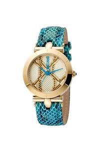 Just Cavalli Women's JC1L005L0045 ANIMAL Devore Gold IP Blue Leather Wristwatch