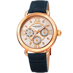 Women's Akribos XXIV AK1043BU Chronograph Swarovski Crystal Leather Strap Watch