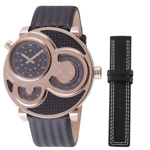 GV2 by Gevril Men's 8303 Macchina Del Tempo Rose-Gold IP Black Leather Watch