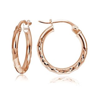 Rose Gold Tone over Sterling Silver Diamond-Cut .6" Small Round Hoop Earrings