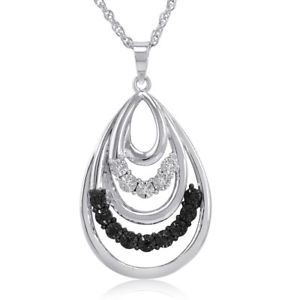 Black and White Tear Drop Pendant-Necklace in Sterling Silver