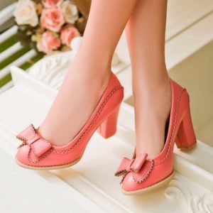 Karinluna Big Size 34-43 Women Pumps Sweet Bowtie Shoes Vintage Chunky High Heels Party Wedding Prom Footwear