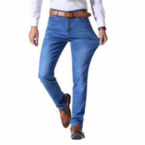 2018 Summer New Men's Thin Light Jeans Business Casual Stretch Slim Denim Jeans Light Blue Trousers Male Brand Pants Plus Size