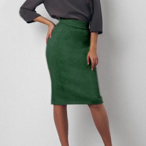 Toplook Split Vintage Suede Bodycon Skirt 2018 High Waist Women Knee Length Pencil Skirt Solid OL Office Elegant Skirts Womens
