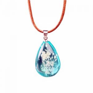 Original Handmade Natural Gypsophila Dried Flowers Noctiluc Necklaces & Pendants For Women Fashion Blue Transparen Jewelry