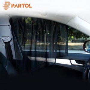 Partol BLACK Gauze 2pcs/pack Universal Fit Car Windows Side Curtains with Holes Automobile Front/Rear Window Sunlight Shield SUV