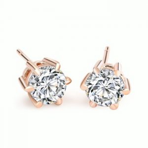 Six Claws 5mm 0.5ct Cubic Zirconia Rose Gold Color Crystal Stud Earrings Jewelry Wedding Wholesale ZYE036