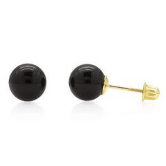 14k Yellow Gold High Polished Black Onyx Screw Back Ball Stud Earrings 3mm-8mm