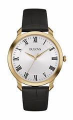 Bulova Men's Classic 97A123 Quartz Gold Tone Case Black Leather Strap 41mm Watch