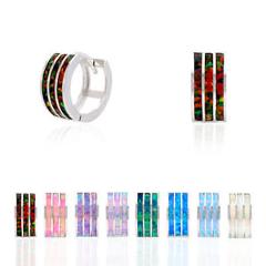 925 Sterling Silver 3-Stripe Fire Opal Huggie Hoop Earrings 0.5"