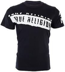 TRUE RELIGION Mens T-Shirt STENCEL GRAPHIC Black with White Print $69 Jeans NWT