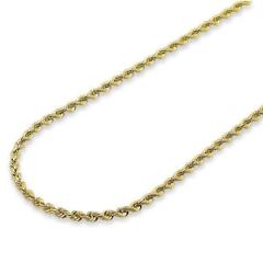 14K Yellow Gold 3mm Hollow Rope Link Chain Necklace Lobster Clasp 24"