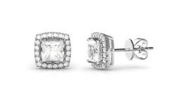 0.80Ct Diamond Created Square Halo Stud Earrings 14k White Gold Plated