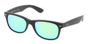 Ray-Ban New Wayfarer Flash RB2132-622/19-52 Black Green Flash Sunglasses