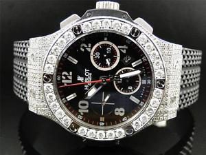 Mens brand new Hublot Big Bang 44mm Evolution Rubber Band diamond watch 10 Ct