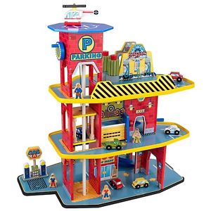 KidKraft Wooden Tall 3-Tier Garage Playset with Toy Trucks