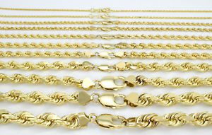 SOLID 14K Yellow Gold 1-10MM Rope Chain Link Pendant Necklace Men Women 16"- 30"