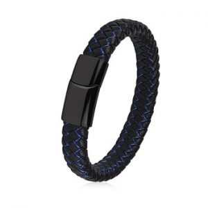 Jiayiqi New Men Jewelry Punk Black Blue Braided Leather Bracelet for Men Stainless Steel Magnetic Clasp Fashion Bangles Gifts