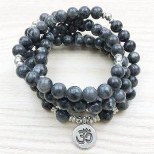 Ruberthen 2018 Top Design Labradorite Wrap Bracelet Trendy Handmade Men`s 108 Mala Yoga Bracelet or Necklace Ohm Charm Bracelet