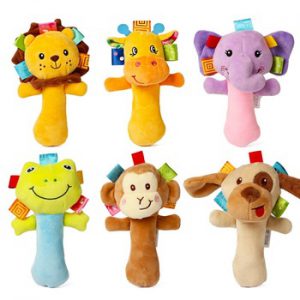 Sozzy Lovely Plush Stuffed Animal Baby Rattle Squeaky Sticks Toys Hand Bells for Children Newborn Gift Comfort 6 Styles Elephant