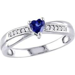 Sterling Silver 1/3 Ct Blue Sapphire & Diamond Heart Crossover Engagement Ring