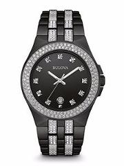 Bulova Men's 98B251 Swarovski Crystal Accents Black Stainless Steel Dress Watch