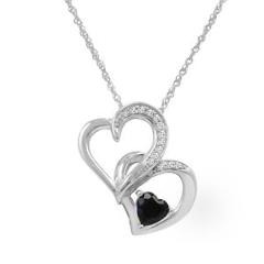 Lab Grown Sapphire and Natural Diamond Heart Pendant in .925 Sterling Silver