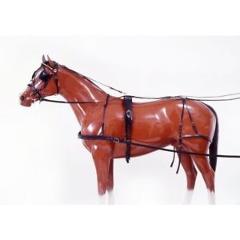 Tough-1 Leather Horse Driving Harness with Breeching and Blinders Small Black