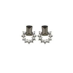 Rhodium Plated Circle Earring With Black Diamond Swarovski Stones