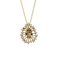 14K Gold Plated Sunburst Necklace With Golden Shadow Swarovski Stone
