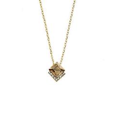 14K Gold Plated Tapered Square Pendant With Golden Shadow Swarovski Stones