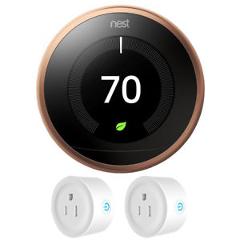 Nest Learning Thermostat 3rd Gen (Copper) w/ 2 Pack Wifi Smart Plug