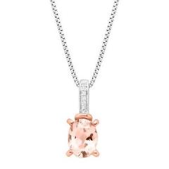 1 ct Natural Morganite Pendant with Diamonds in Silver & 14K Rose Gold Plate
