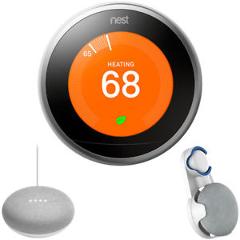 Nest Learning Thermostat 3rd Gen Stainless Steel with Speaker Chalk & Wall Mount