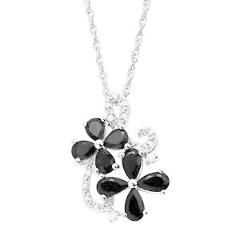 1 1/4 ct Natural Onyx Flower Pendant with Diamonds in Sterling Silver