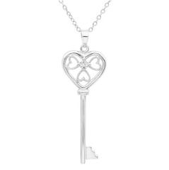 Diamond Key to Her Heart Pendant-Necklace in Sterling Silver