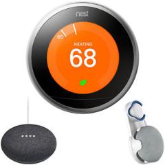 Nest Learning Thermostat 3rd Gen Stainless Steel + Speaker Charcoal & Wall Mount