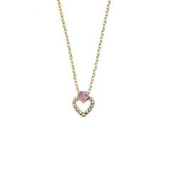 14K Gold Plated Heart Pendant With Pink Opal Swarovski Stones