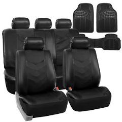 Faux Leather Car Seat Covers for Auto Black W/ Heavy Duty Floor Mats