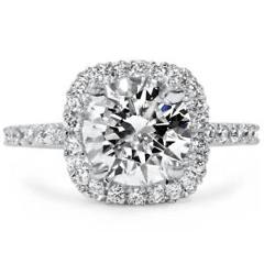 1 3/4 CT Cushion Halo Diamond Engagement Ring Round G-SI 14K White Gold Enhanced