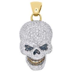 10K Yellow Gold Color Diamond Talking Skull Head Pendant 1.8" Pave Charm 3.17 CT