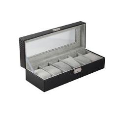 6 Slot Carbon Fiber Watch Box Display Case Jewelry Organizer Case Holder - Black
