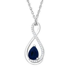 Natural Kanchanaburi Sapphire Teardrop Pendant with Diamonds in Sterling Silver