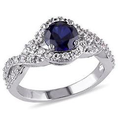 Sterling Silver Created Blue and White Sapphire Cocktail Ring