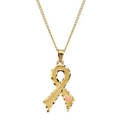 Breast Cancer Awareness Ribbon Pendant with Pink Heart in 10K Gold