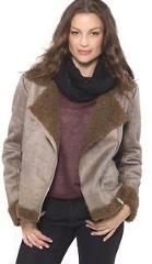 Alpine Swiss Womens Faux Shearling Jacket Fashion Biker Coat Asymmetrical Zipper